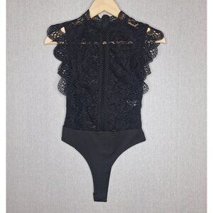 NWOT Valentine Crochet Eyelet Bodysuit Size S Preppy Whimsigoth Night Out Evenin
